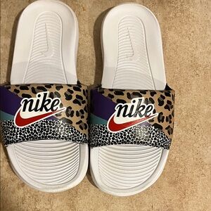 Nike Leopard Print Slides - White, Black, Purple